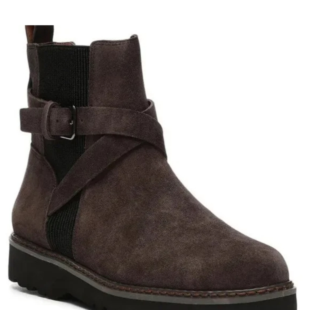 Women’s Dark Brown Suede Ankle Boot with Buckle - Picture 6 of 16